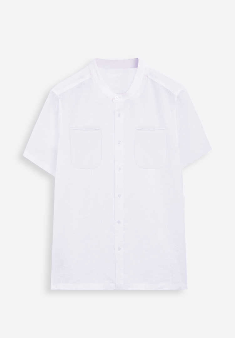 Short Sleeve Off-White Linen Shirt