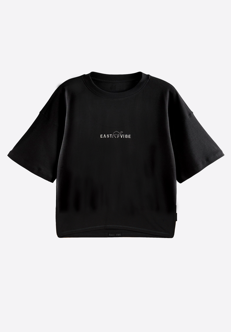 Oversized Cropped Black T-Shirt - East Vibe