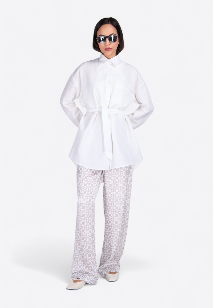 Fabric Belted Linen Shirt - East Vibe