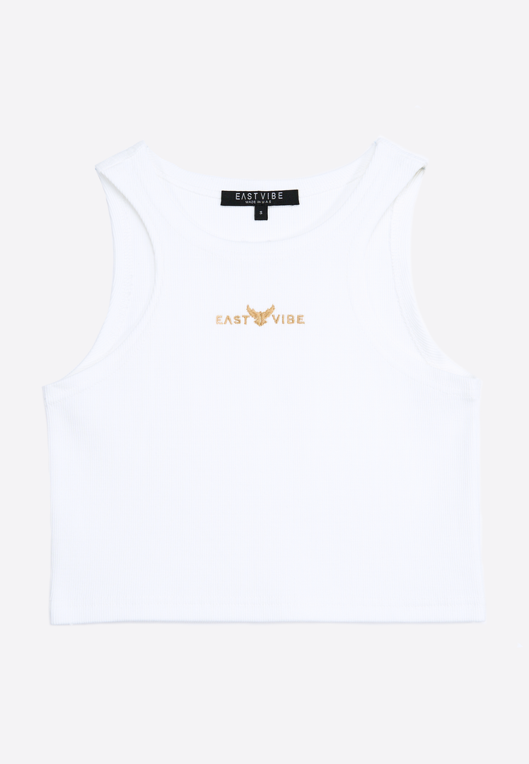 High Neck White Crop Top - East Vibe