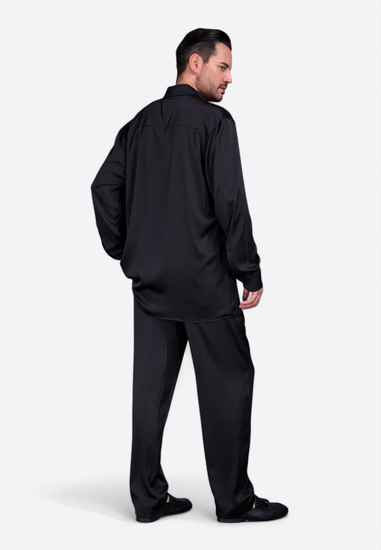 Formal Men Black Silk Trousers