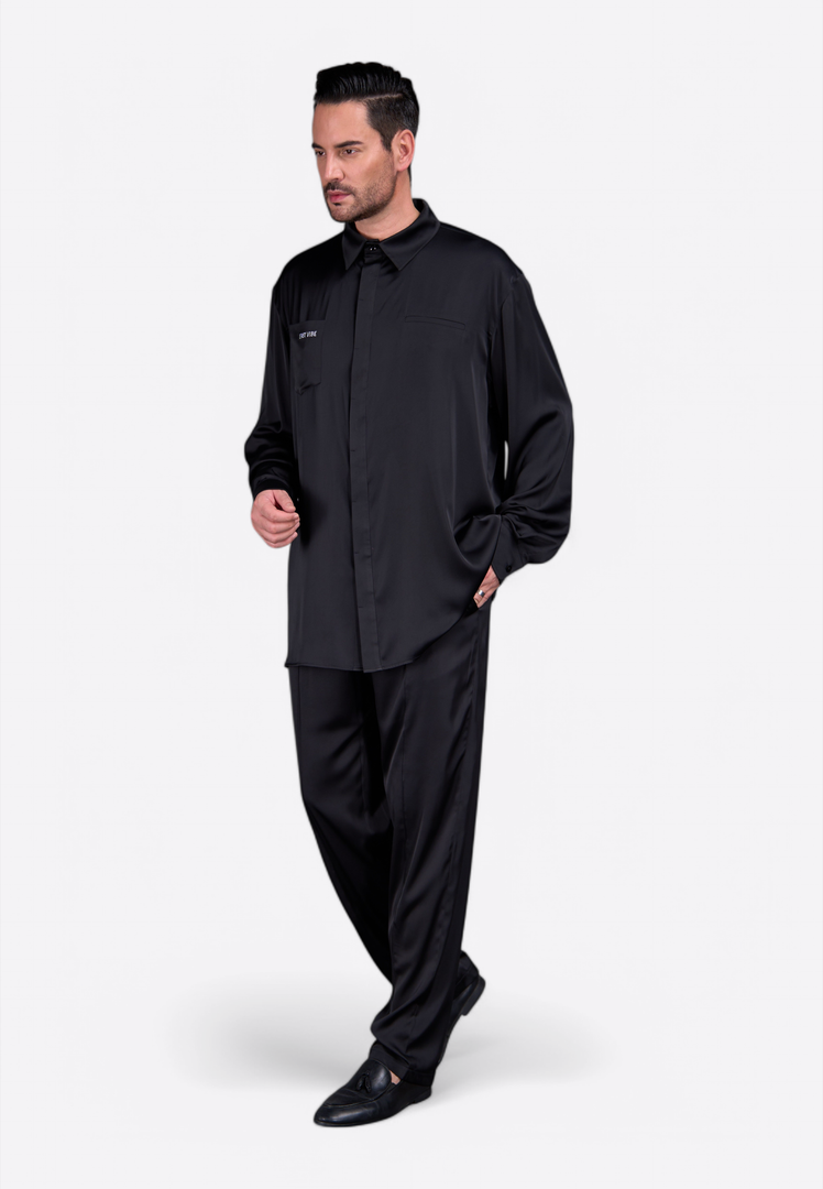 Formal Men Black Silk Trousers