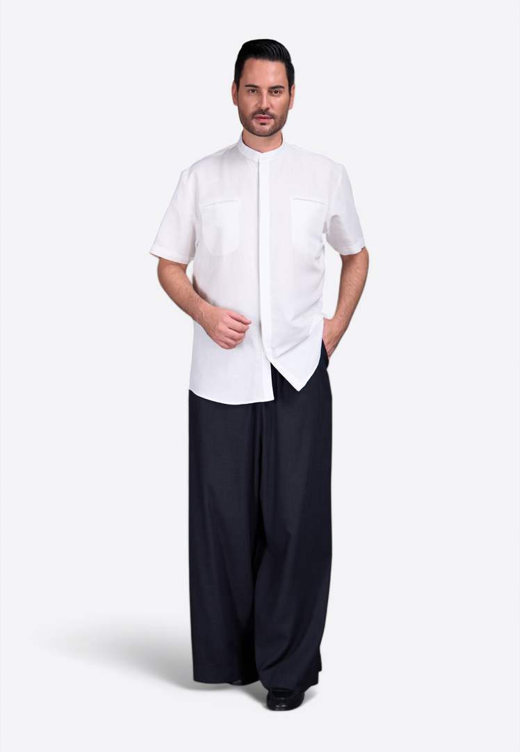 Short Sleeve Off-White Linen Shirt - East Vibe
