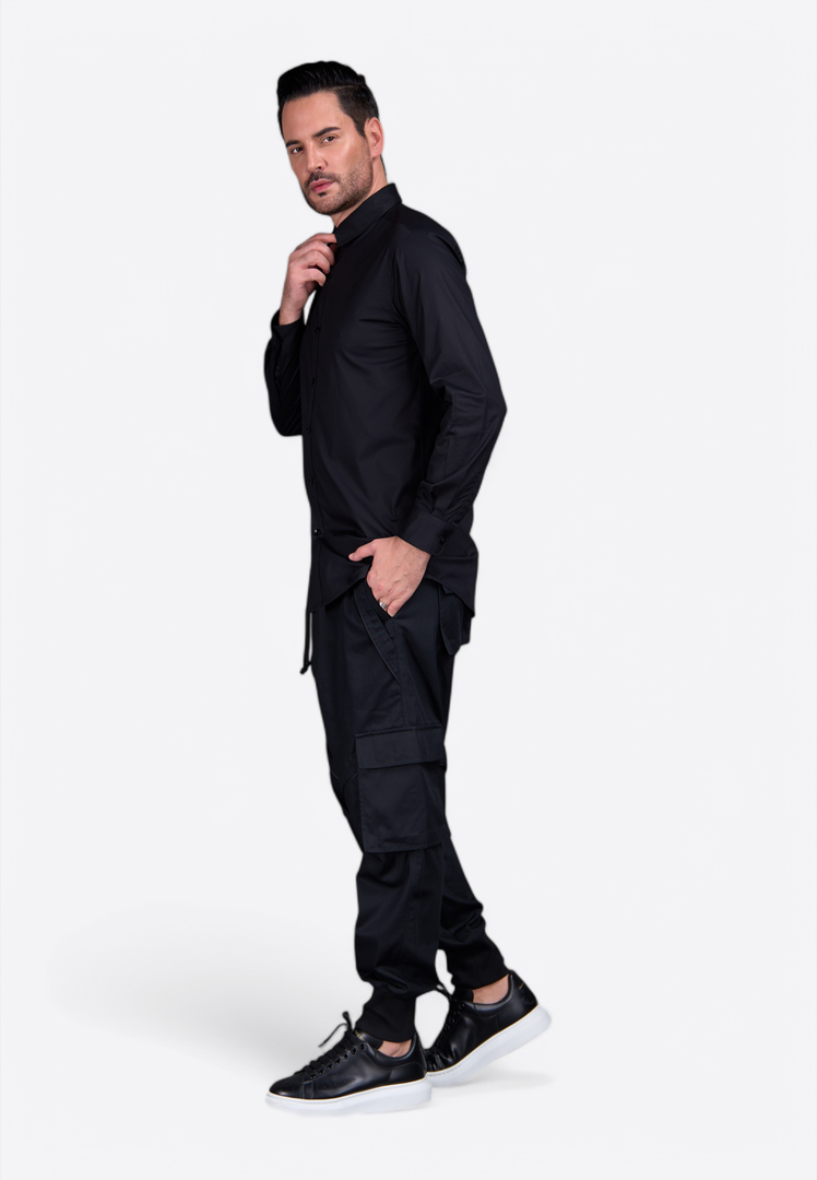 Black Cotton Men Trousers