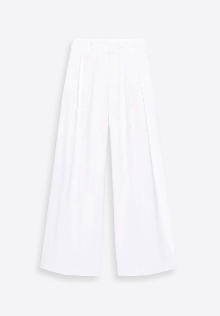 White Wide-Leg Linen Trousers - East Vibe