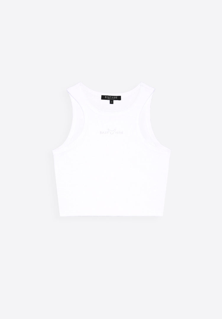 High Neck Off White Crop Top