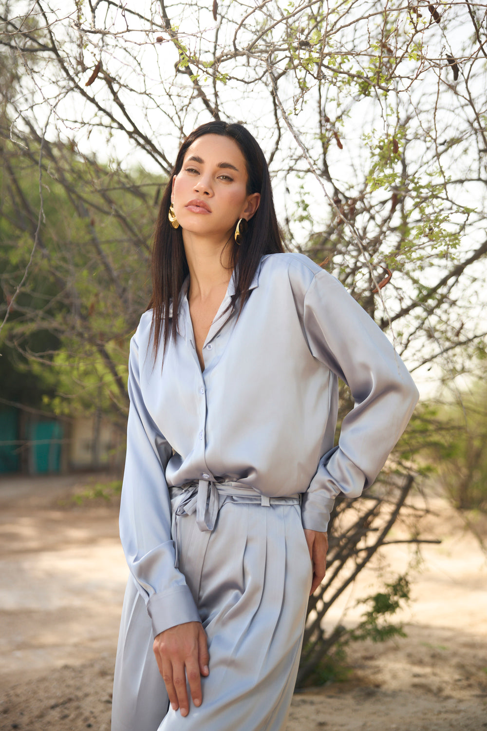 Celestine Silver Blue Satin Shirt
