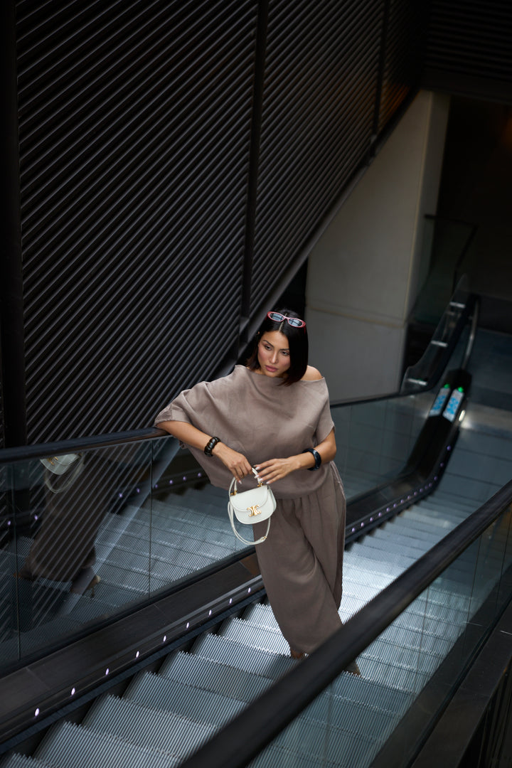Aurelia Taupe Linen Draped Top