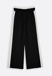 White wide-leg striped trousers on plain background, East Vibe
