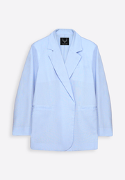 Premium blue blazer with floral embellishments, East Vibe
