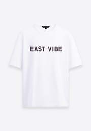 EV printed white cotton men’s T-shirt on plain background – East Vibe
