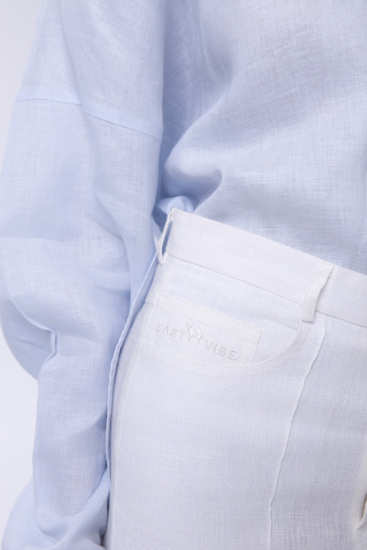 Celestia Ivory Linen Straight-Leg Trousers