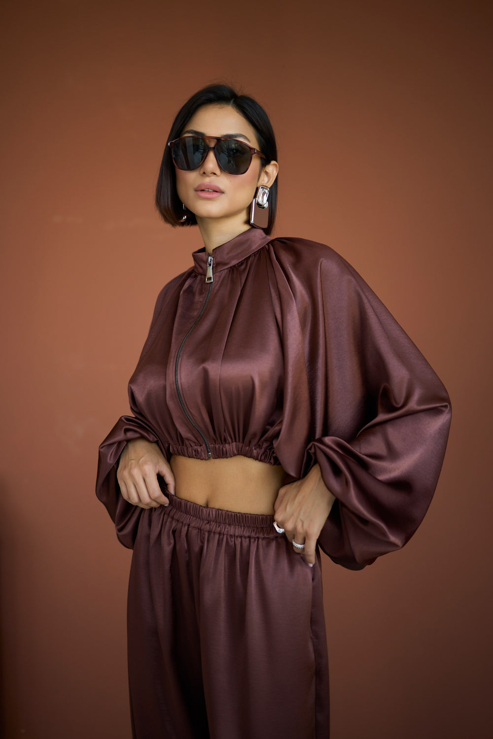 Cocoa Élan Satin Zip Jacket