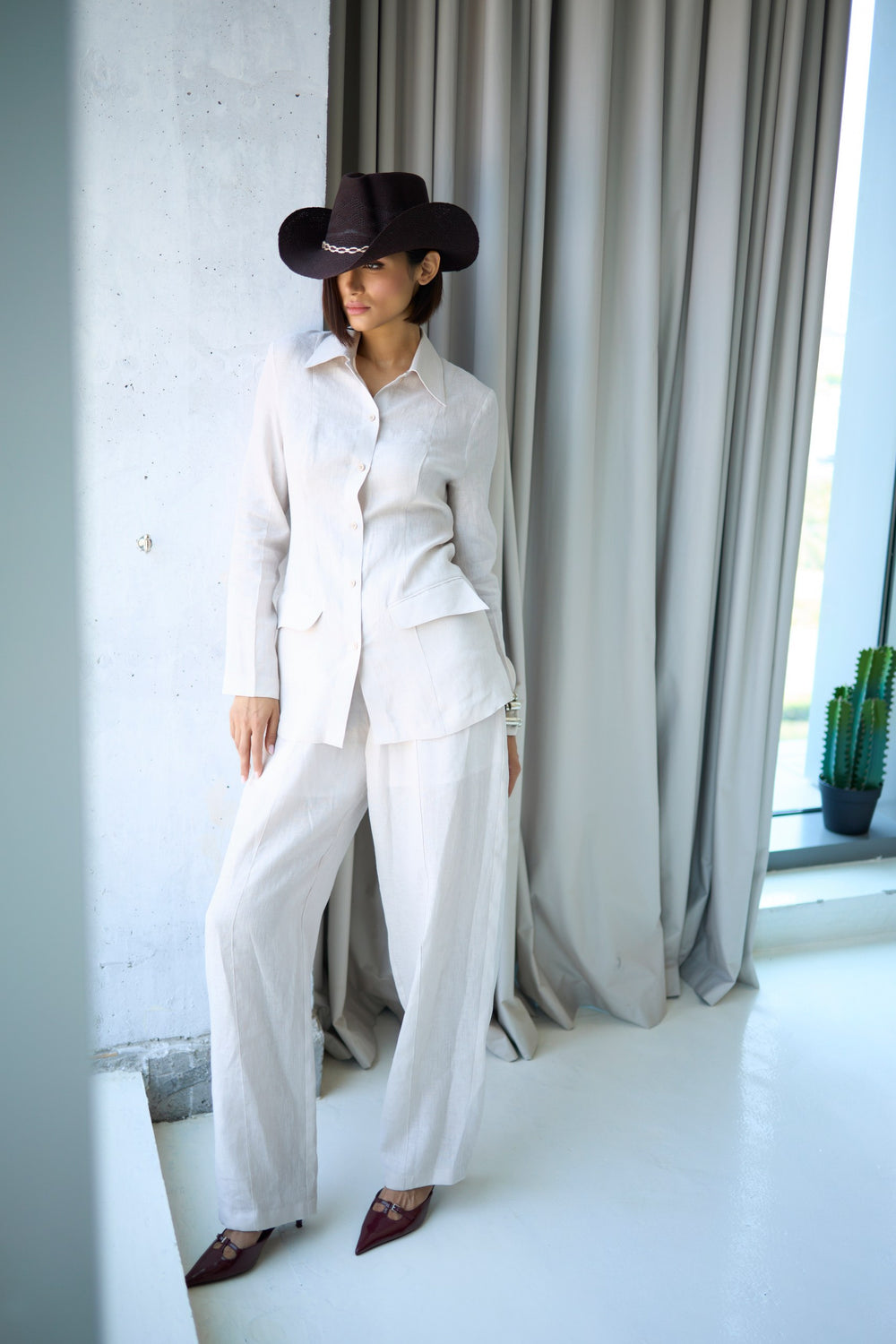 Ivory Nomad Linen Trousers