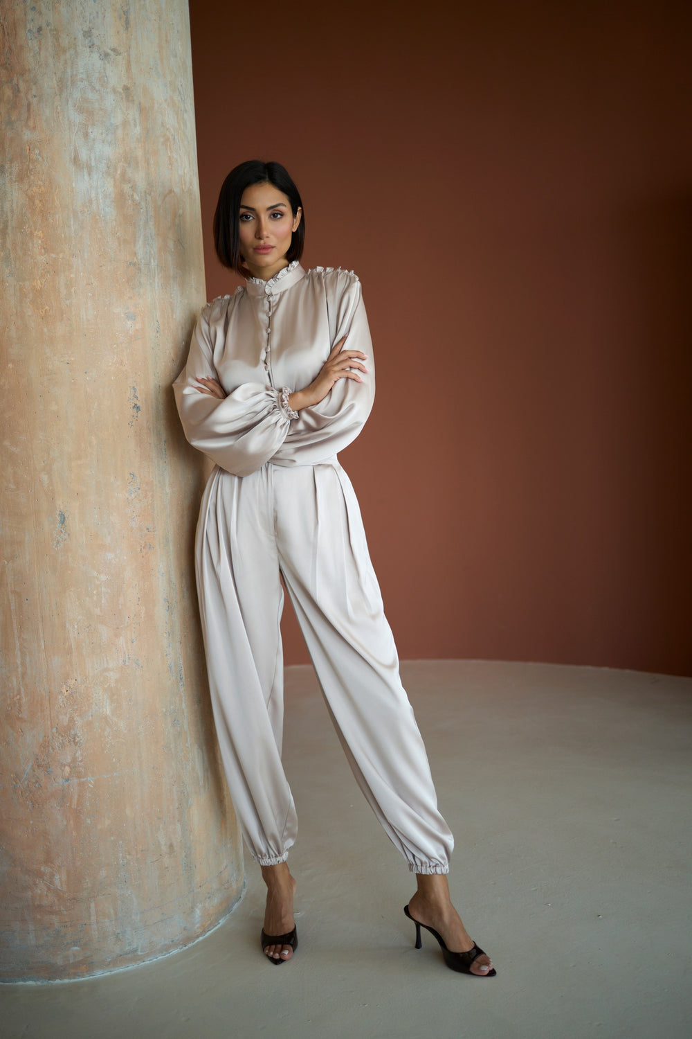 Champagne Aura Satin Jogger Trousers
