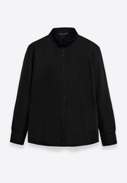Model wearing formal black cotton shirt with tailored fit East Vibe