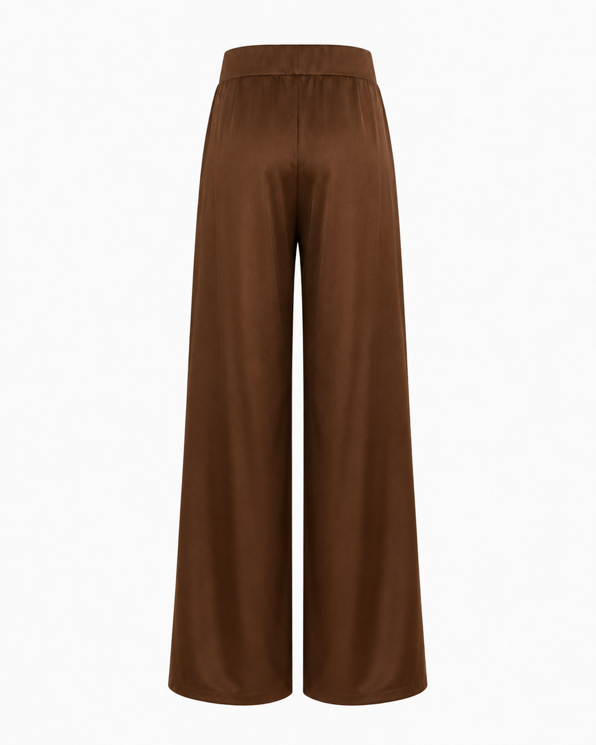 Brown wide-leg pants on a white background