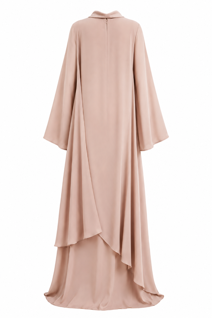 Back view of Layali blush draped maxi dress by East Vibe