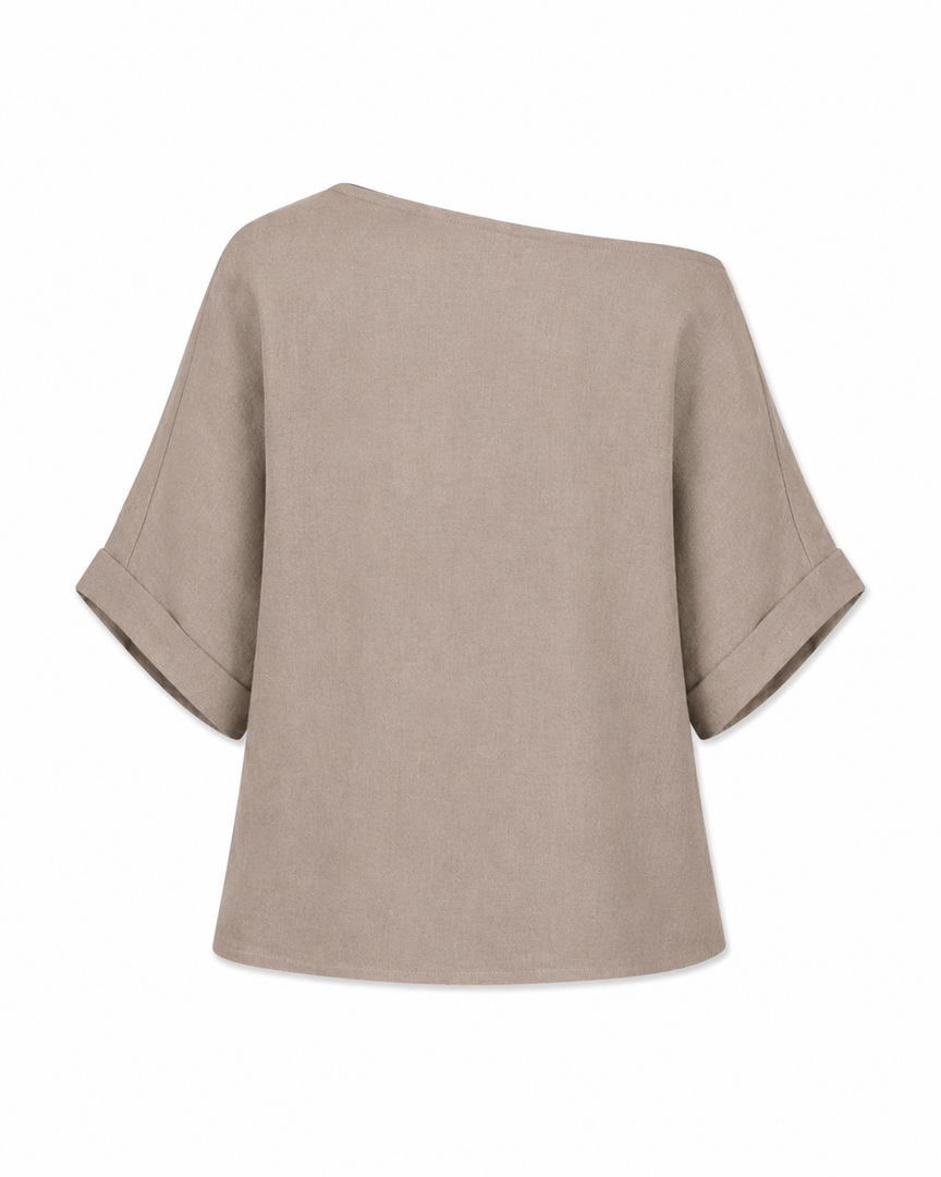 Aurelia Taupe Linen Draped Top