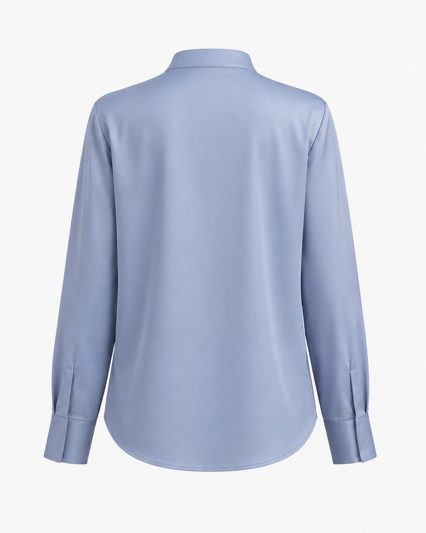 Ayla Steel Blue Stand-Collar Blouse
