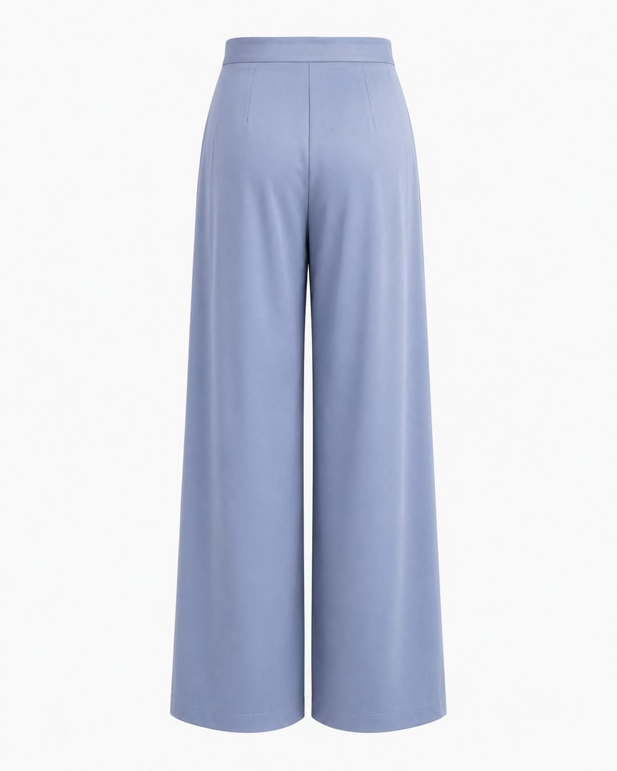 Light blue wide-leg pants on a white background