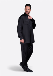Black silk tailored men’s shirt with polished silhouette by East Vibe