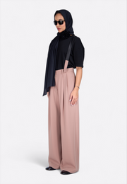 Model wearing long black designer scarf, side view – East Vibe
