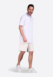 Model wearing casual cotton men's shorts by East Vibe