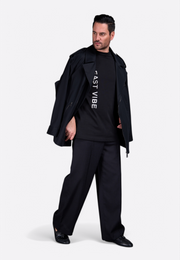 Model wearing black EV Signature T-shirt with 3D monogram by East Vibe