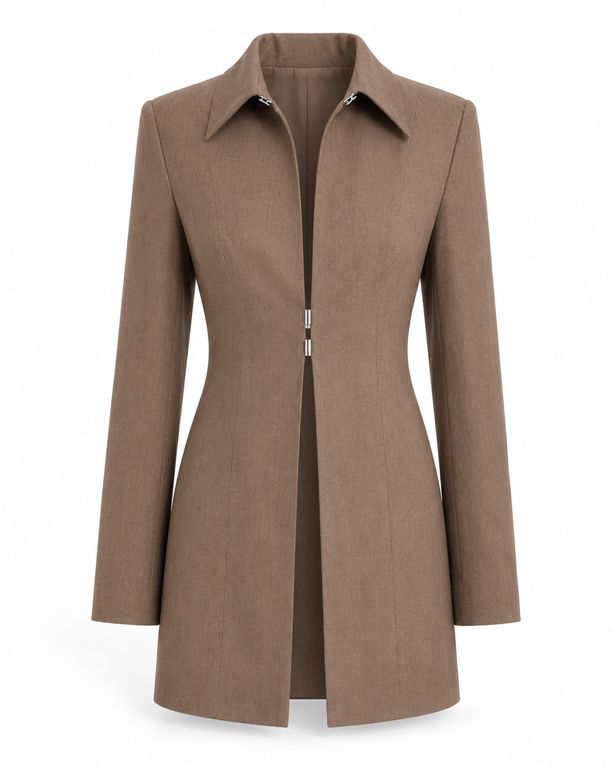 Brown coat with a zipper on a white background
