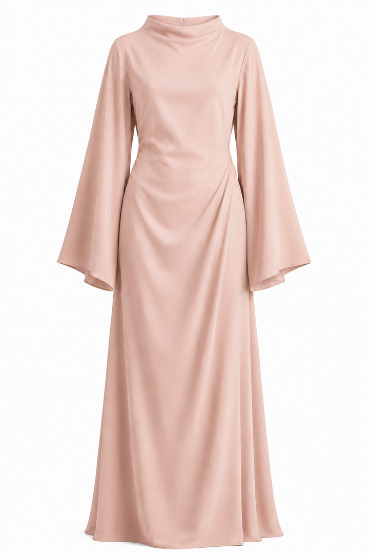 Layali blush draped maxi dress front view by East Vibe