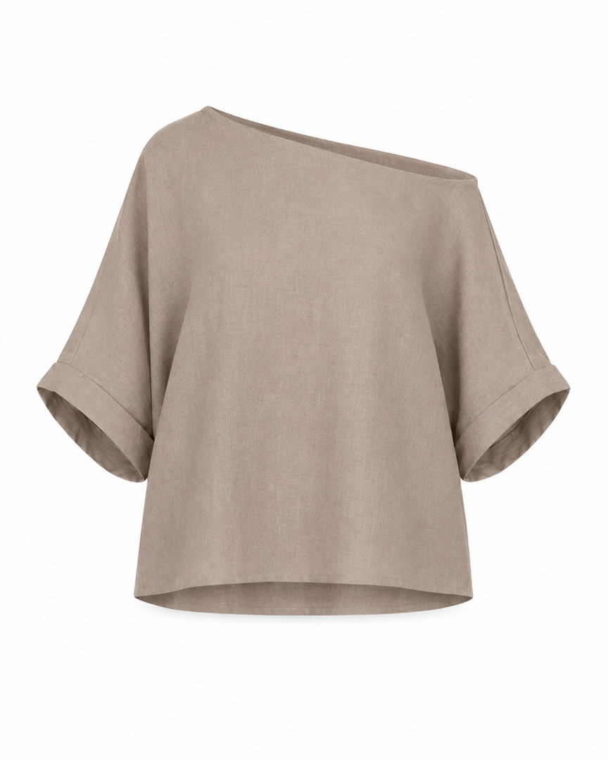 Aurelia Taupe Linen Draped Top