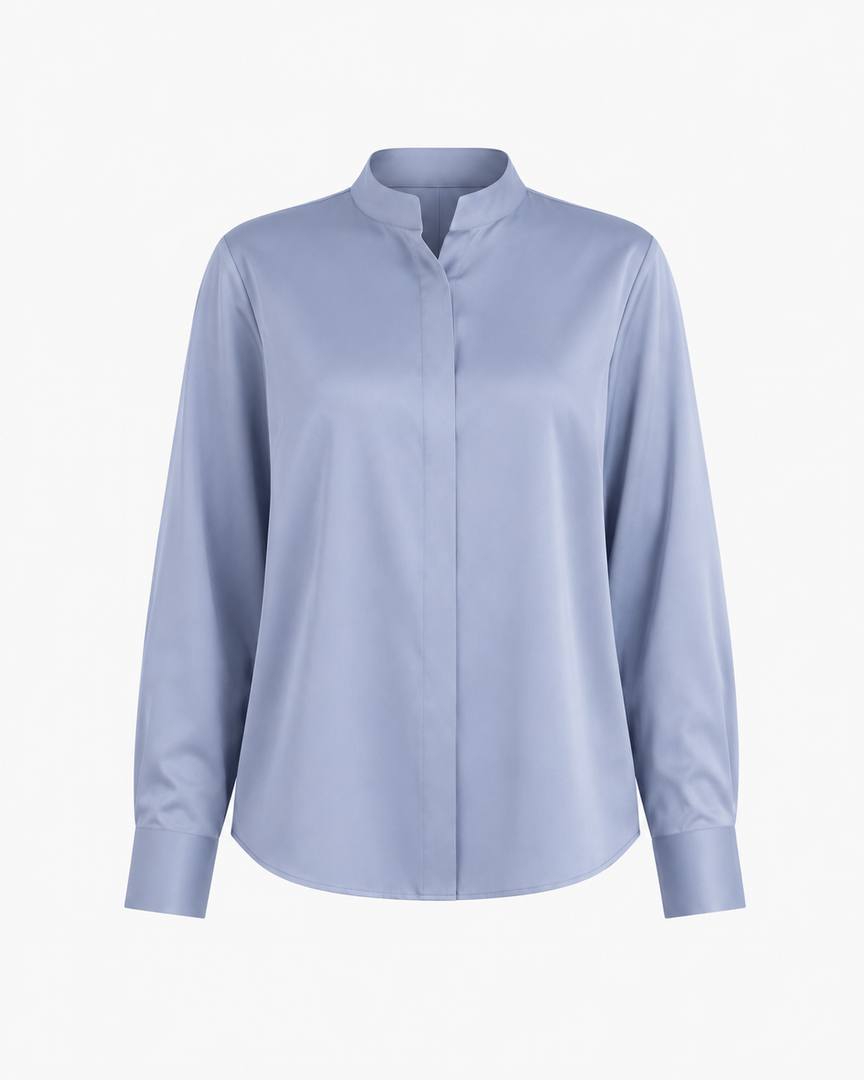 Ayla Steel Blue Stand-Collar Blouse