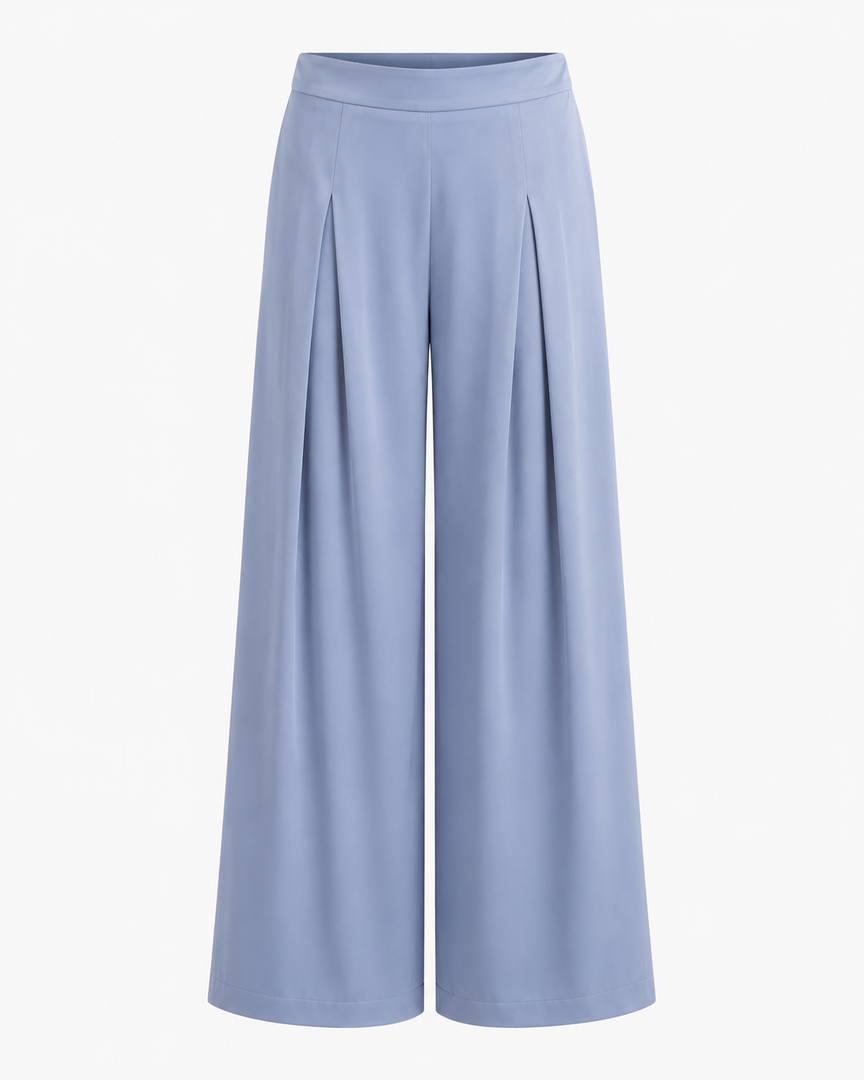 Light blue wide-leg pants on a white background
