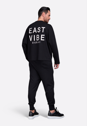 Black men’s sweatshirt with tassel embroidery and EV monogram by East Vibe
