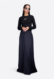 Model wearing long-sleeved cotton top, front view – East Vibe
