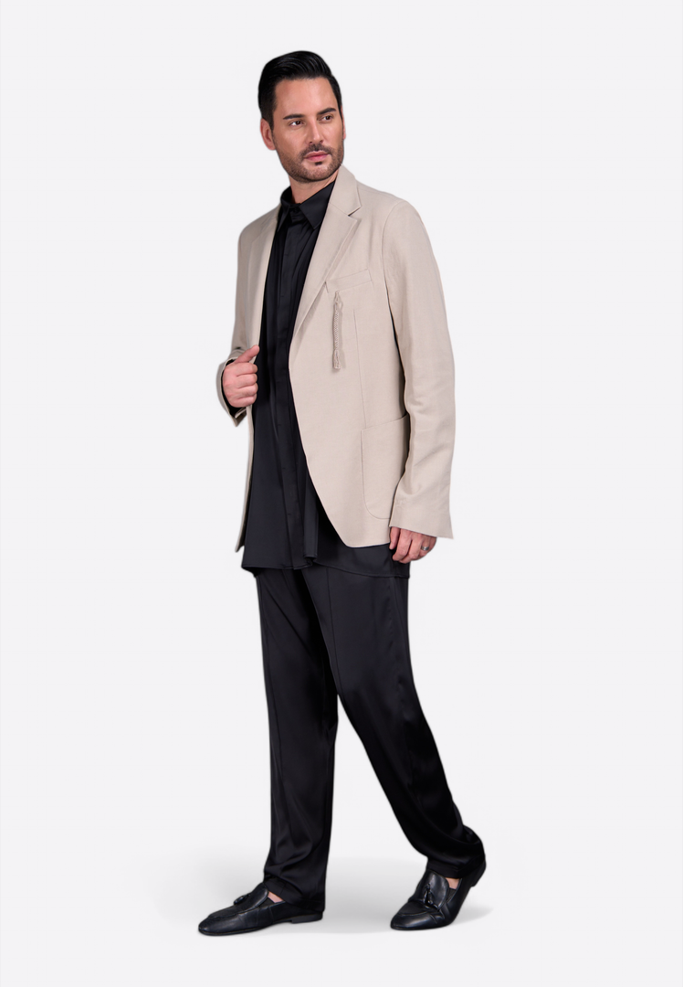 Men Black Linen 100% Blazer - East Vibe