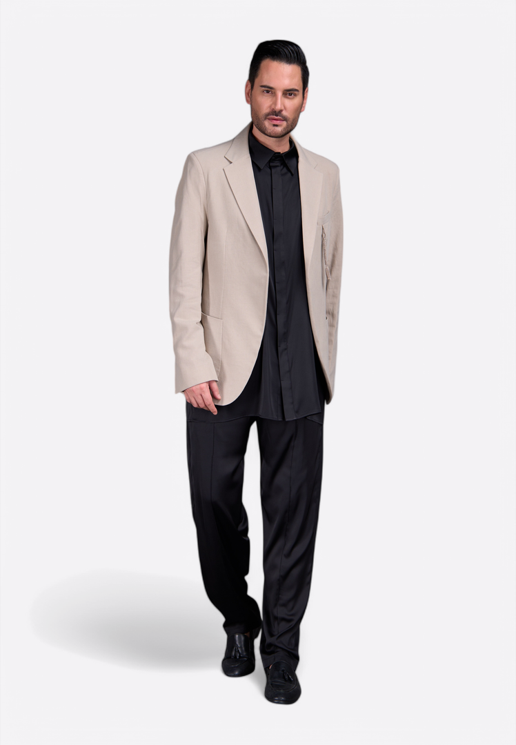 Men Black Linen 100% Blazer - East Vibe