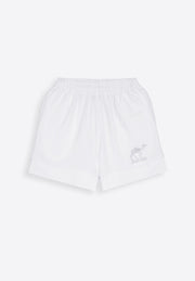 High waist off-white shorts on plain background – East Vibe
