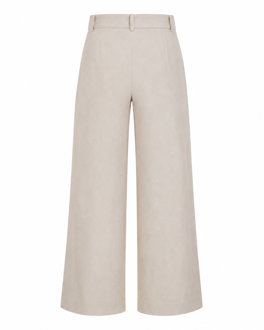 Beige wide-leg pants on a white background
