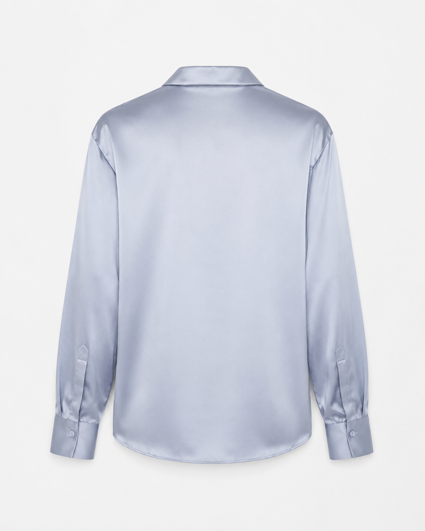 Light blue satin shirt on a white background
