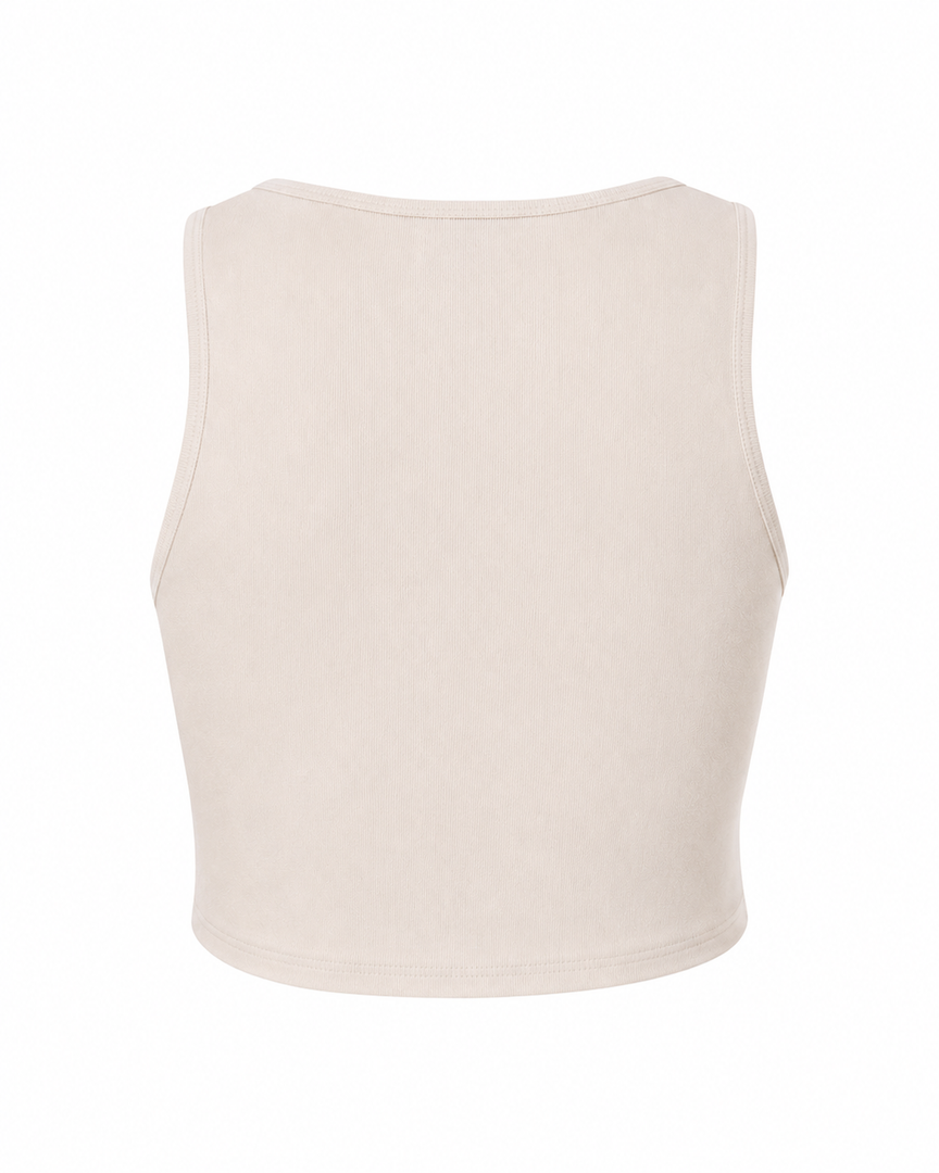 Beige sleeveless top on a white background