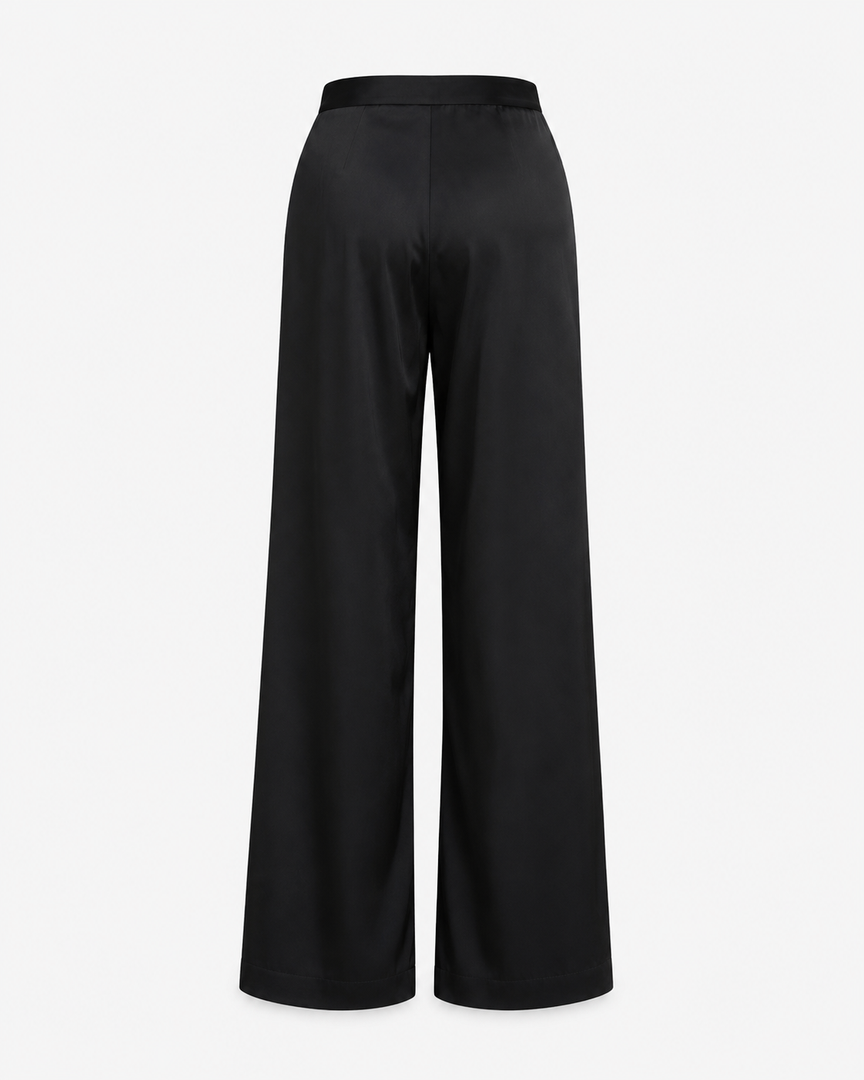 Black wide-leg pants on a white background