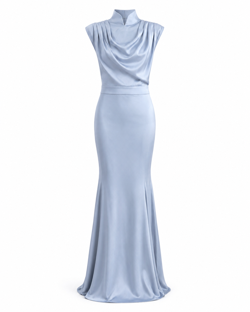 Light blue evening gown on a white background