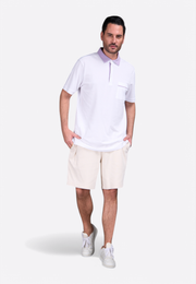Model wearing casual cotton men's shorts by East Vibe