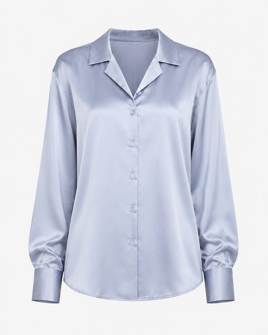 Light blue satin shirt on a white background