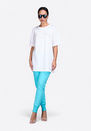 White monogram T-shirt, front view – East Vibe
